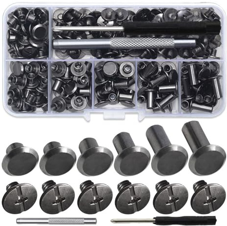Buchschrauben Metall Gürtelschrauben Kreuzkopf Schraube für Hundeleine Buchschraube 4mm Chicago Buchschrauben Schwarz Chicago Schrauben mit Schraubendreher für Leder, DIY-Bücher, Scrapbooking 110