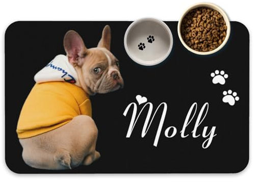 Naispanda Tapis de Nourriture pour Chien Personnalisé Set de Table Personnalisé pour Animal Domestique Set de Table pour Bol d'eau pour Chien et Chat avec Photo et Nom Antidérapant et Imperméable