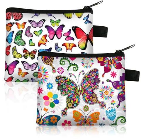 FOSDICK Portefeuille Porte Monnaie Femme avec Fermeture Éclair - 2 Pièces Papillon Pochette Tissu Portable 13.5 x 11CM
