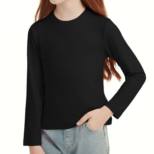 Girls Long Sleeve T-Shirt Soft Plain Crew Neck Top 4-14 Years | Casual Basic Lightweight School Uniform Daily Wear Classic Outdoor Tee Shirt for Kids