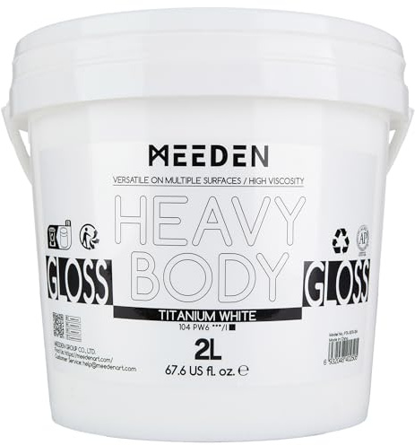 MEEDEN Titanweiß Acrylfarbe: 2L Heavy Body Gloss - Großpackung dicke weiße Farbe für Leinwand, Bastelarbeiten, Möbelmalerei