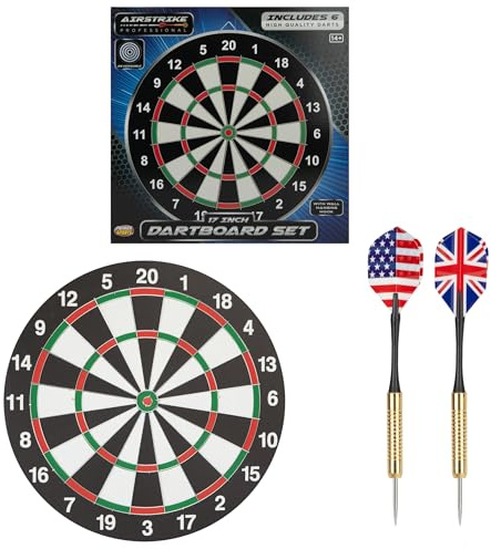 PMS 17 Inch Dartboard and Darts Set – Reversible Dart Board with 6 Darts & Hanging Hook – Classic Indoor Game for Teens & Adults