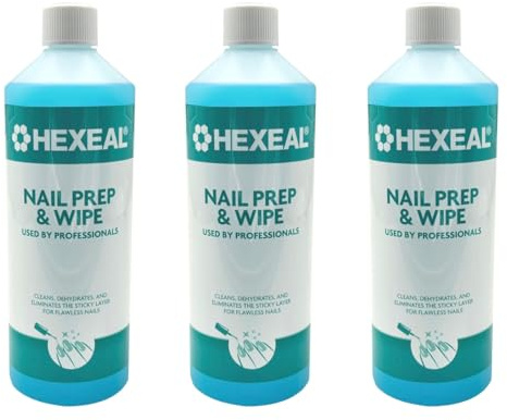Hexeal Nail Prep & Wipe 3L – 3 x 1L Bottles of Nail Cleanser for Gel and Acrylic Nails - For Sanitising and Removing Sticky Residue After Curing