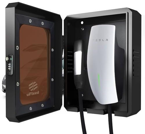 Ufixed Compact Outdoor EV Charger Enclosure Wall Box with Lock for Tesla Wall Charger and ChargePoint | Weatherproof, Visible, Easy to Install, Black