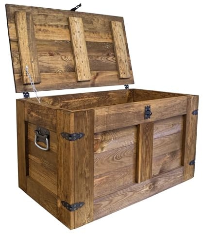 Kistenkolli Altes Land grosse Truhe Aufbewahrungskiste Oskar Ablagekiste Holzkiste Schatztruhe Wohnzimmertisch Kommode aus Holz Maße cm 80x45x47cm L x T x H (Palisander)