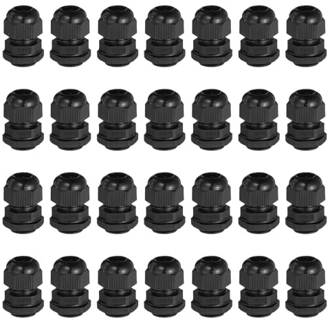 sourcing map 30 Pcs M18 Cable Gland, 5-10mm Wire Hole Waterproof Nylon Joint for Cable Fixing, Wiring, Repairing, Gland Replacement, Electrical Appliances, Black
