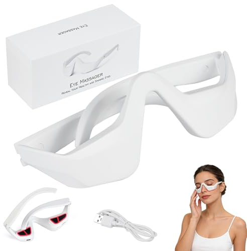 XPJBKC Rotlichttherapiegerät, Rotlichttherapie Brille Mikrostrom, Augenmassagegerät Schönheit Brille Augen Tasche Entferner zur Reduzierung von Augenringen und Falten (Weiß)