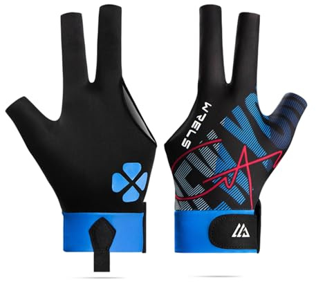 WRELS rutschfest Linke Hand Billard Handschuh für Damen und Herren | Professioneller Schnelltrocknende Atmungsaktive Verstellbar Billard-Handschuhe für Shooter, Snooker, Queue,3 Finger