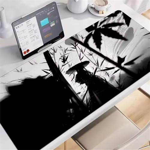Tapis De Souris 600x300x3mm, Chevalier de Bambou Grand Tapis de Souris Gaming, Gamer Mouse Pad avec Coutures sur Les Bords, Base en Caoutchouc Naturel Antidérapante, Lavable sous Main Bureau