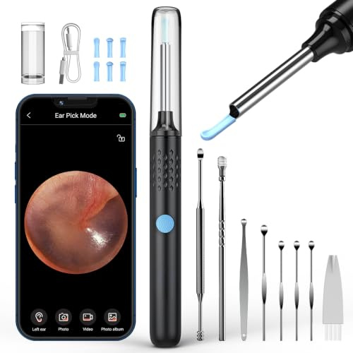 1920HD Otoscope Ear Wax Removal Kit, Black | Ultra-Fine 3.5mm Lens, 6 LED Lights, IP67 Waterproof, Soft Silicone Tips, Compatible with iPhone/iPad/Android