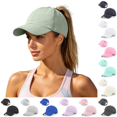 Generisch Baseball Caps Damen - Atmungsaktiv Sommer Basecap mit Ponytail Öffnung Verstellbare Sportkappe Leichte Schnell Trocknende Kappe mit Mesh Belüftung für Laufen Wandern Tennis Outdoor