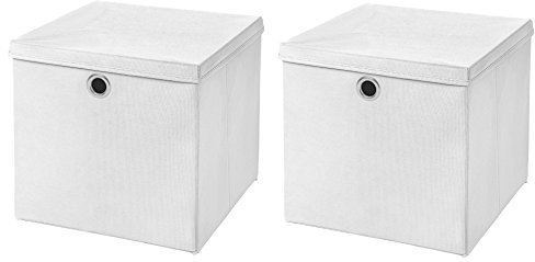 CM3 2 Stück Weiß Faltbox 32 x 32 x 32 cm Aufbewahrungsbox faltbar mit Deckel