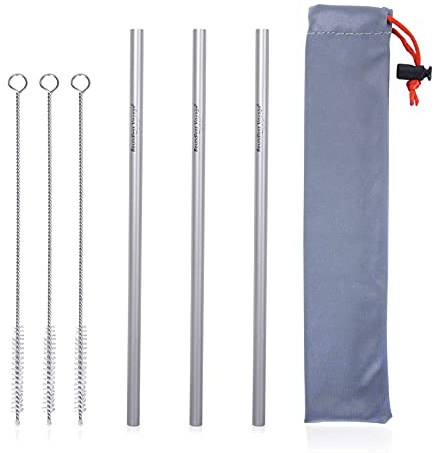 iBasingo Titan Stroh mit Reinigungsbürste Gerade Strohhalm Lang Reise Ultraleicht Wasser Besteck Getränke Stroh für Im Freien Camping Picknick Täglicher Gebrauch 3 Stück/Set Ti1016T