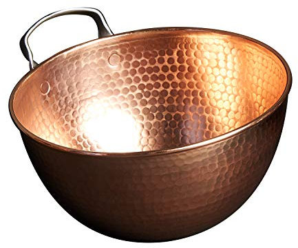 Sertodo Copper Cuenco para mezclar con asa, martillado a mano, 5 cuartos de galón, 12 pulgadas