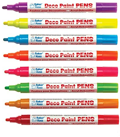 Baker Ross Deco Stifte in Neonfarben (8 Stück) Neonfarbene Deco Stifte (Acrylfarben auf Ölbasis) perfekt zum Dekorieren von Porzellan, Holz, Glas und Papier