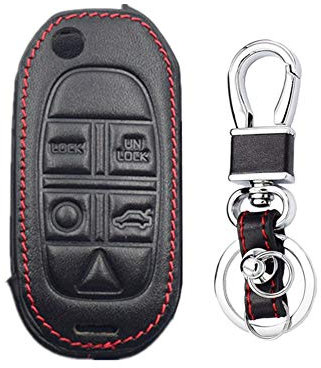 Happyit Leder Autoschlüssel Fall Abdeckung Schlüsselbund für Volvo S80 S60 V50 V70 XC70 XC90 5-Tasten-Fernbedienung Fob Shell (B)