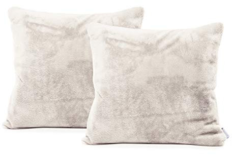 DecoKing 57575 2tlg 2 Kissenbezüge 45x45 cm Mikrofaser Reißverschluss Fleece Kissenhüllen Creme Ecru Mic