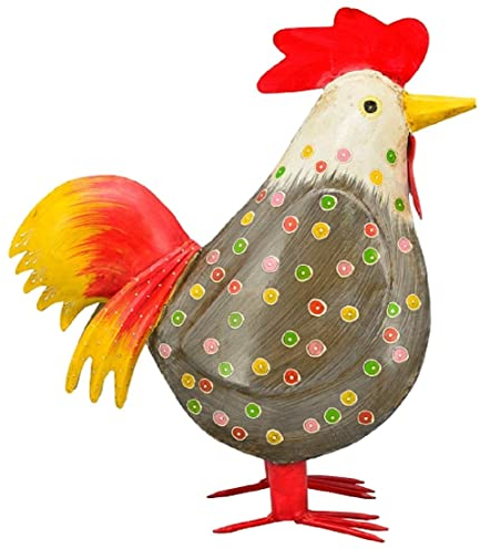 Exner dekorativer Deko-Hahn Deko-Huhn Garten-Deko Metall bemalt ca. 44 cm hoch (grau)