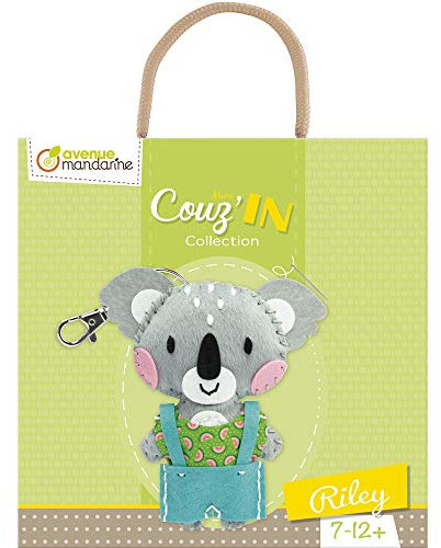 Avenue Mandarine KC090C Set Mini Couz'in, mit Löchern Versehene Wollfilzelemente, Selbstklebende Wollfilzelemente, Füllwatte, Nadel aus Kunststoff, Nähgarn, 1 Set, Riley