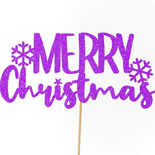 Cakeshop Christmas Glitter Cake Topper, Merry Christmas Cake Topper Decoration, Xmas Cake Topper - Double Sided 400gsm Glitter Card, Choice 14 of Colours and Loads of Styles (Purple)