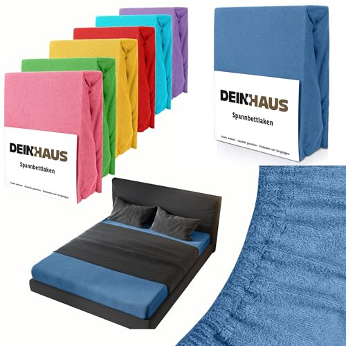 DH DEIN.HAUS Frottee Spannbettlaken 180 x 200 cm – Baumwolle, mit Gummizug, weich & pflegeleicht, Bettlaken – Farbe: blau