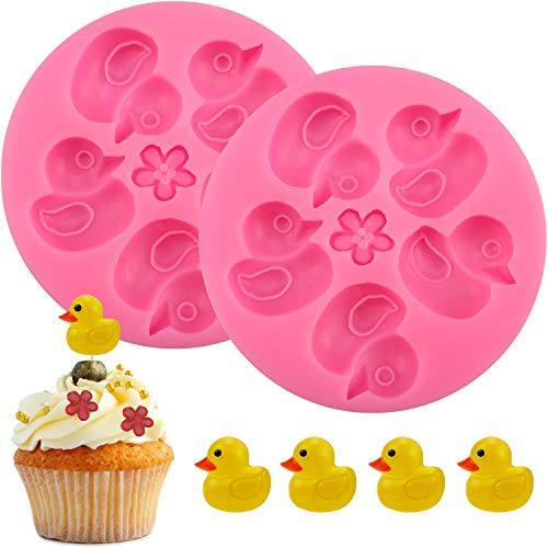 Meiyouju 2 Pcs Duck Silicone Molds,5 Cavity Duck Fondant Mold,Food Grade Silicone Molds for Candy, Cake Decoration,Jewelry Making,Polymer Clay