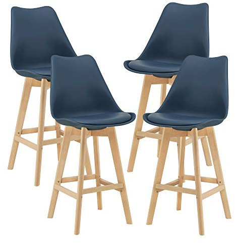 [en.casa] Barhocker 4er Set Barstuhl mit Rückenlehne Bistrohocker Set 4 Teilig Tresenhocker auf Buche-Gestell Blau