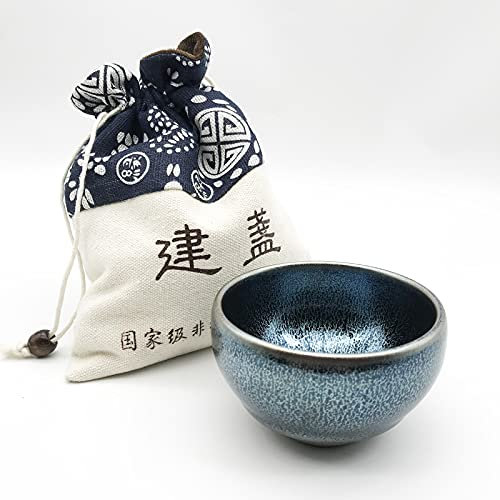 Tenmoku Glaze Big Ceramic Host Tea Cup Temmoku Jianzhan Handmade Porcelain Bowl Cup Jian Zhan Blue Dragon Scales Pattern