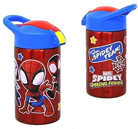 Zak Designs Spidey and Friends Edelstahl-Wasserflasche für Kinder – Spider-Man isoliert mit Druckknopf-Auslauf, perfekt für Schultage und Ausflüge, 450 ml