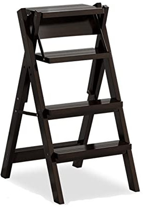 Wooden 4 Steps Ladder Chair, Multifunctional Portable Home Library Climb Ladder Stairs Chair for Indoor Outdoor Flower Stand Plant Stand - 150kg