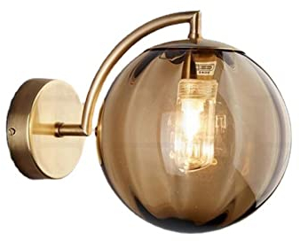 ZTTECH Aplique de pared con bola de cristal Ámbar, globo de cristal Ámbar con base dorada, lámpara de pared para cabecera