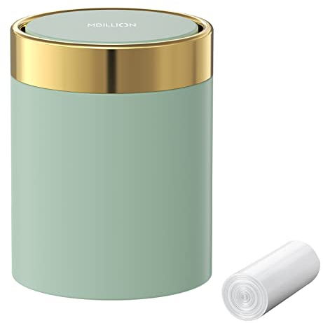 Mbillion Mini-Mülleimer mit Deckel, kleiner Schreibtisch-Mülleimer, niedlicher Metall-Mülleimer für Tischplatte, Arbeitsplatte, Edelstahl, 1,5 l Abfalleimer für Büro, Salon, Auto, Schlafzimmer