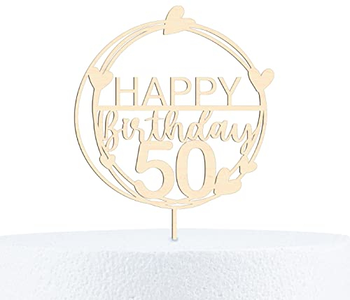 Happy Birthday Cake Topper Geburtstag 18-90 Jahre Kuchendeko aus Holz oder Acryl - 15, 20 & 25 cm Höhe, 50 Jahre, Birke Multiplex-25 cm