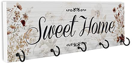 Interluxe Garderobenleiste - Sweet Home - Zuhause Deko Hakenleiste Garderobenhaken Dekobord Schlüsselbrett Hakenleiste