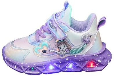 Mädchen Meerjungfrau schuhe,Mädchen LED Leuchtende Schuhe Kinder Glänzende Blitzes schuhe Leder Turnschuhe, Trainer Sports laufende ,Kinder Leichte Sportschuhe(21-32) ( Color : Purple , Size : 25 EU )