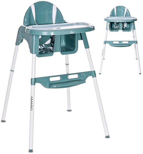 Lorelli Kinderstuhl Amaro, Hochstuhl für Babys, Kinderhochstuhl, sicherer und bequemer Babyhochstuhl, abnehmbarer Doppeltablett, 2-stufige Höhenverstellung, blau