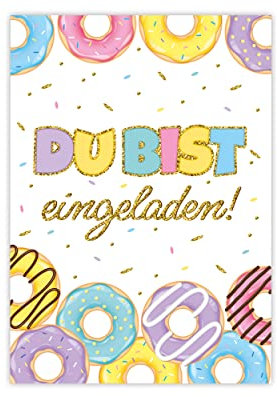 12 Einladungskarten zum Kindergeburtstag Mädchen Jungen Donuts Einladungen zum Geburtstag Kinder bunte Geburtstagseinladungen
