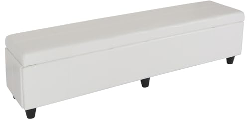 Mendler Bank Sitzbank mit Aufbewahrung Kriens XXL-AM, Leder + Kunstleder, 180x45x45cm - weiß