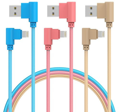 HKYUSHINE iPhone Charger Cable,3Pack 3M MFi Certified Right Angle Lightning Cable Nylon Braided Fast Charging Compatible with 14 13 12 11 Pro Max Mini X 8 7 6S Plus, iPad