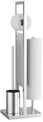 Ibergrif M34153A - Portarotolo di carta igienica da pavimento, con scopino per WC, supporto per carta igienica in acciaio inox, senza bisogno di foratura, spazzolato
