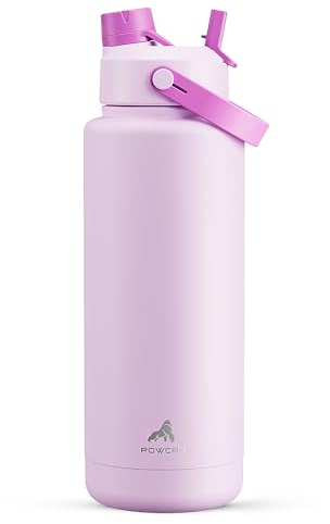 POWCAN 40 oz Insulated Water Bottle with 2-in-1 Straw and Spout Lid, Keep Cold 24H, Leak-Proof, BPA-Free, Double Wall Stainless Steel Water Bottle for Sports, Gym, Travel, and School (Misty Lilac)