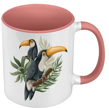 Tasse, Farbe Premium Qualität, Rosa – Tukan Perché Tropical Tree Exotic Dschungel Vogel – Tasse mit Henkel und farbigem Innenfutter