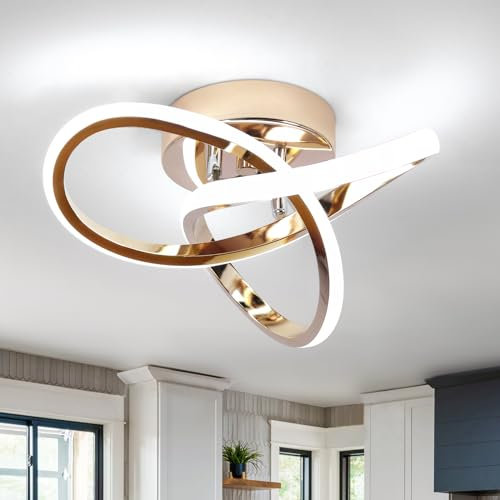 EIDISUNY LED Ceiling Light, 24cm 22W Flower Shape Gold Ceiling Lamp, 6000K Cool White for Living Room, Bedroom, Kitchen, Hallway, Office