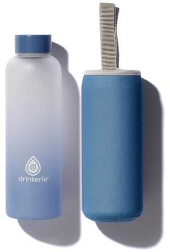 drinkerie® Glasflasche 500 ml (Blau) – Frosted Design - Hochwertiges Borosilikatglas - Auslaufsichere Trinkflasche Glas 500ml - Nachhaltige Glastrinkflasche für unterwegs