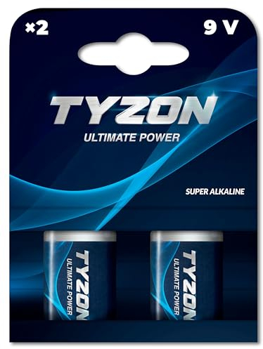 Tyzon Lot de 2 Piles Super alcalines 9 V - Énergie puissante pour Les appareils exigeants Bleu.