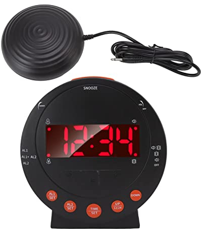 Super Shaker Clock Réveil Sonic Bomb avec Shaker de Lit pour Personnes âgées, Horloge Vibrante, Somnolent, Sourd, Vibre, Décibels Numériques, Rouge, 113 Décibels, Shaker, Shaker,