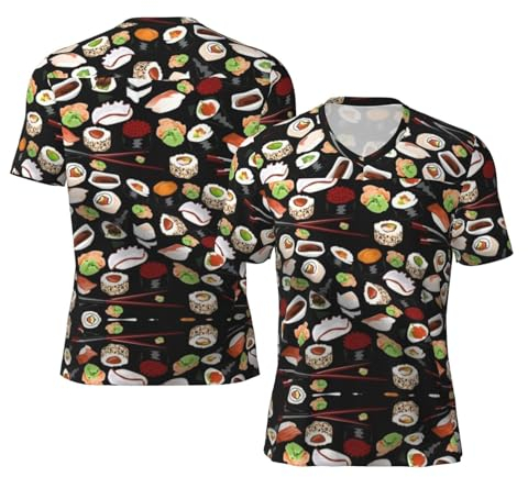 Funny Frogs Herren-Fußballtrikot, leicht und bequem, feuchtigkeitsableitend und schweißableitend, Fußball-Shirt, Sporttrikot, Team-Trikot, athletisches Top, Japanisches Sushi schwarz, XXL