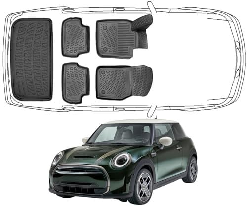 Trimak Passgenau 3D Fussmatten & Untere Kofferraumwanne Auto Set Kompatibel mit Mini Cooper SE F56 Untere Auto Allwetter Zubehör Gummimatten Kofferraumwanne Autos TPE Allwetter Geruchlos rutschfest