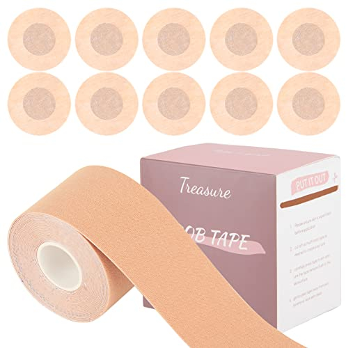 LUNEKUCK Klebe-BHS Boob Tape Push Up Brustband 5cm x 5m Unsichtbares Lifting Up BH Tape mit 10 Brüste Nippelpads Brüste Rückenfrei BH für Brautkleid Abendkleid Ballkleid BH Klebeband