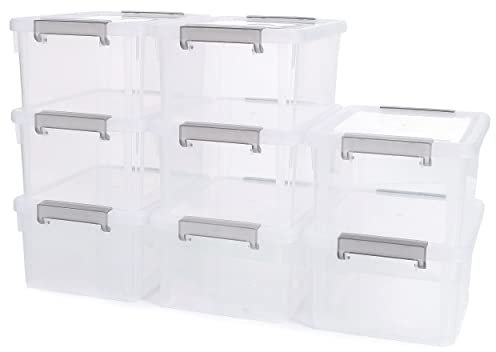 Citylife 8 Packs 3L Small Plastic Storage Box with Lids, Stackable Clear Storage Boxes with Handles, Transparent, 20.5X15X10.5cm